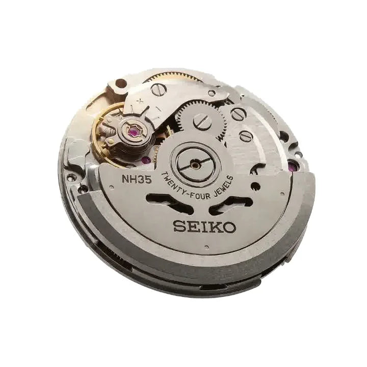 NH35 movement with its automatic winding rotor, supplied by Chrono Customs